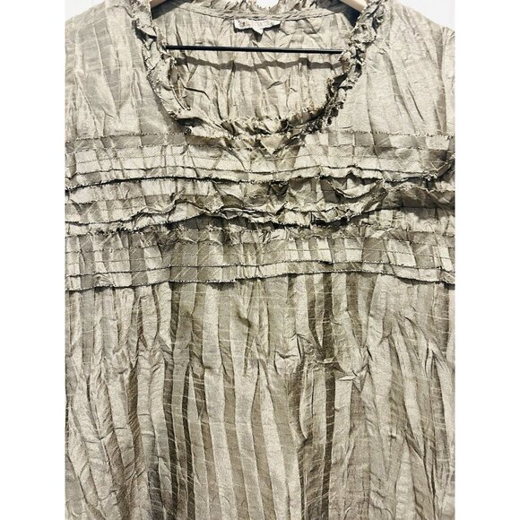 Chez Vous de France Y2K Bronze Sleeveless Ruffle Trim Boho Top Size Large - Picture 11 of 13